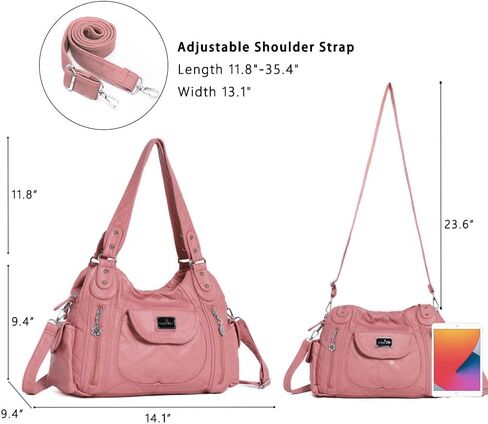 Angel Kiss Women Handbags Shoulder Bags Washed Leather Satchel Tote Bag Mutipocket Hobo Purse in Kuwait