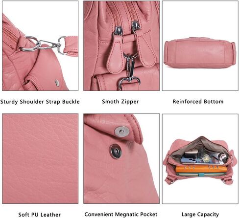 Angel Kiss Women Handbags Shoulder Bags Washed Leather Satchel Tote Bag Mutipocket Hobo Purse in Kuwait