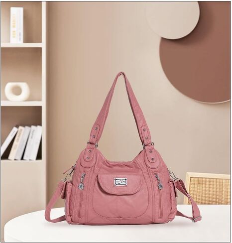 Angel Kiss Women Handbags Shoulder Bags Washed Leather Satchel Tote Bag Mutipocket Hobo Purse in Kuwait