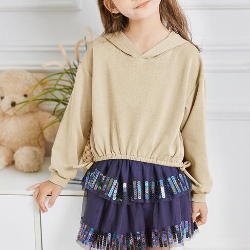 GBTBYS Girls Crop Tops Hoodies Long Sleeve Cute Shirring Tied Design Dancing Fashion Pullover Sweatshirts for 5-14 Years in Kuwait
