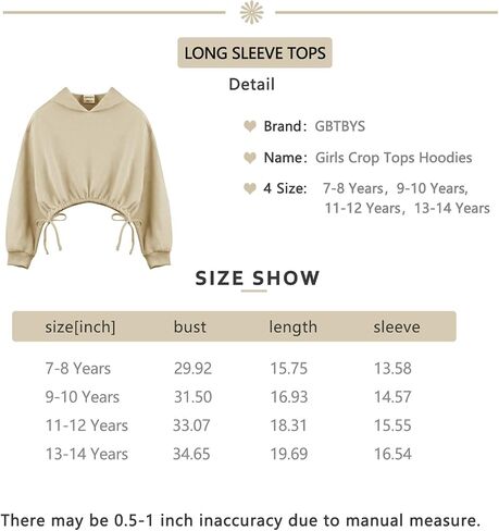 GBTBYS Girls Crop Tops Hoodies Long Sleeve Cute Shirring Tied Design Dancing Fashion Pullover Sweatshirts for 5-14 Years in Kuwait