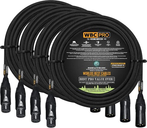 4 Units - 25 Foot - WBC-PRO-Quad Ultra-Silent Ultra-Flexible Balanced Star-Quad Cable with Neutrik Male & Female XLR Plugs & Black Tweed Jacket in Saudi Arabia