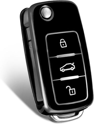 Silver Pattern Soft TPU 360 Degree Protection Key Case Compatible with Volkswagen Jetta Golf Polo MK8 Passat Tiguan Beetle 3 Button Key Cover(Silver-Black) in Saudi Arabia