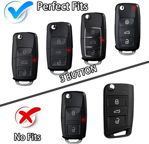 Silver Pattern Soft TPU 360 Degree Protection Key Case Compatible with Volkswagen Jetta Golf Polo MK8 Passat Tiguan Beetle 3 Button Key Cover(Silver-Black) in Saudi Arabia
