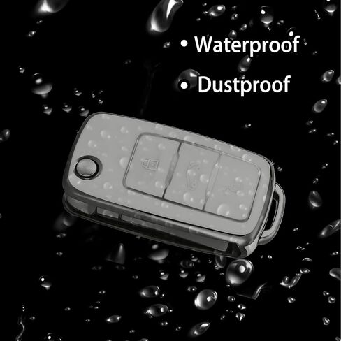 Silver Pattern Soft TPU 360 Degree Protection Key Case Compatible with Volkswagen Jetta Golf Polo MK8 Passat Tiguan Beetle 3 Button Key Cover(Silver-Black) in Saudi Arabia