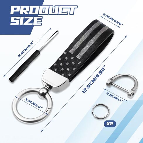 American Flag Car Keychain, Key Chain With Zinc Alloy D-Ring 360 Degree Rotatable, Universal Car Parts for Men Women (Black American flag silver) in Saudi Arabia