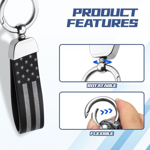 American Flag Car Keychain, Key Chain With Zinc Alloy D-Ring 360 Degree Rotatable, Universal Car Parts for Men Women (Black American flag silver) in Saudi Arabia