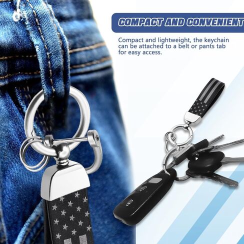 American Flag Car Keychain, Key Chain With Zinc Alloy D-Ring 360 Degree Rotatable, Universal Car Parts for Men Women (Black American flag silver) in Saudi Arabia