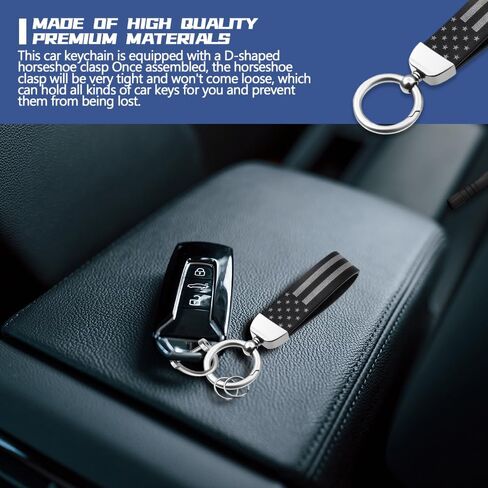 American Flag Car Keychain, Key Chain With Zinc Alloy D-Ring 360 Degree Rotatable, Universal Car Parts for Men Women (Black American flag silver) in Saudi Arabia