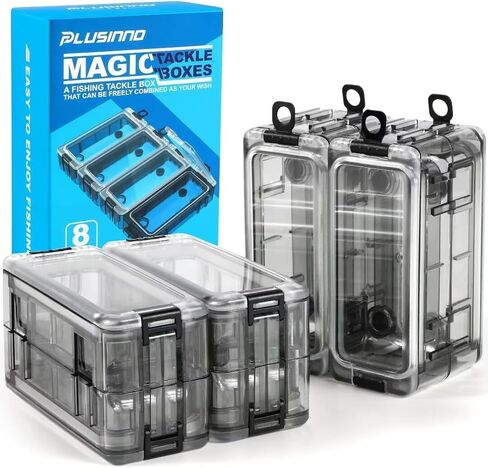 PLUSINNO Small Tackle Box, Freely Assemble Fishing Tackle Box, Transparent Tackle Box Organizer Storage with Strong Magnetic, Luminous Waterproof Seal, Tackle Kit, Fishing Gear, Fishing Gifts for Men in Saudi Arabia