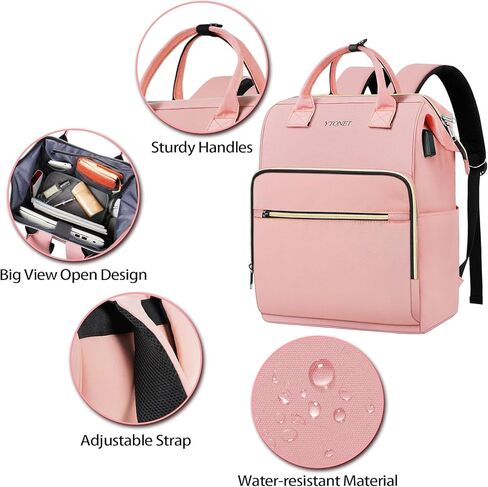 حقيبة ظهر Ytonet للكمبيوتر المحمول للنساء، حقيبة ظهر للسفر للكلية مع منفذ شحن USB تناسب كمبيوتر محمول مقاس 15.6 بوصة، حقيبة ظهر جامعية مقاومة للماء حقيبة حمل للمكتب/المعلم/العمل، رمادي in Kuwait