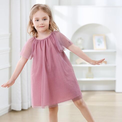 Toddler Girls Layered Tulle Sparkly Little Girl Princess Dress Tutu Dresses Short Sleeve Dresses for Birthday Photos Party in Saudi Arabia