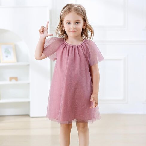Toddler Girls Layered Tulle Sparkly Little Girl Princess Dress Tutu Dresses Short Sleeve Dresses for Birthday Photos Party in Saudi Arabia
