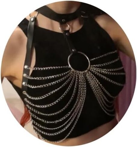 Bmirth Punk Leather Chain Tassel Bkini Harness Stylish Waist Chain Body Jewelry for Women and Girls (D) in Kuwait