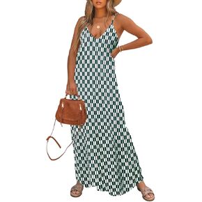 Poetsky Womens Casual Strappy V Neck Sleeveless Flowy Pockets Loose Long Maxi Beach Dress Sundress