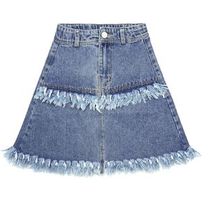 KIDSCOOL SPACE Baby Little Girls Skirt,Ripped Soft Strechy Denim Girls Summer Overalls Dress