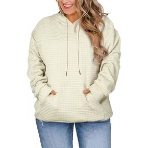 Eytino Womens Plus Size Hoodies Tops Casual Long Sleeve Drawstring Waffle Pullover Sweatshirt with Pocket (1X-5X)