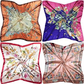 4 Pc Set Large 35 x 35 inches Satin Square Scarves Neck Hair Head Scarf Bundle