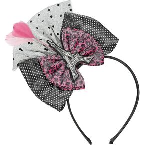 Chic Day in Paris Deluxe Bow Headband - 9" x 6" (1 Pc.) - Elegant Black & Pink Design - Perfect for Any Parties