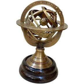 AnNafi® Zodiac Armillary النحاس المجال الكرة الأرضية عرض 8 "قاعدة خشبية | العتيقة العتيقة الأرض Steampunk القراصنة العتيقة السفينة ديكور تحفة تحصيل للمكتب والمنزل | قطعة عرض معدنية (متوسطة) in Kuwait
