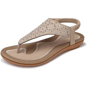 TEMOFON Flat Sandals for Women Dressy: Summer Elastic Ankle Strap Flat - T-Strap Thong Sandal Women - Comfortable Walking Beach Sandals Size 5-10
