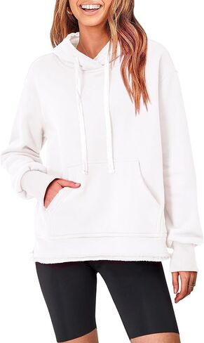 KIRUNDO Women's Casual Cotton Long Sleeve Fleece Hoodies Sweatshirt 2023 Fall Winter Fashion Loose Drawstring Pullover in Saudi Arabia