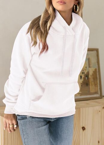 KIRUNDO Women's Casual Cotton Long Sleeve Fleece Hoodies Sweatshirt 2023 Fall Winter Fashion Loose Drawstring Pullover in Saudi Arabia