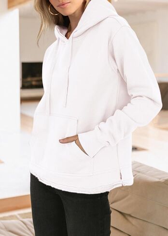 KIRUNDO Women's Casual Cotton Long Sleeve Fleece Hoodies Sweatshirt 2023 Fall Winter Fashion Loose Drawstring Pullover in Saudi Arabia