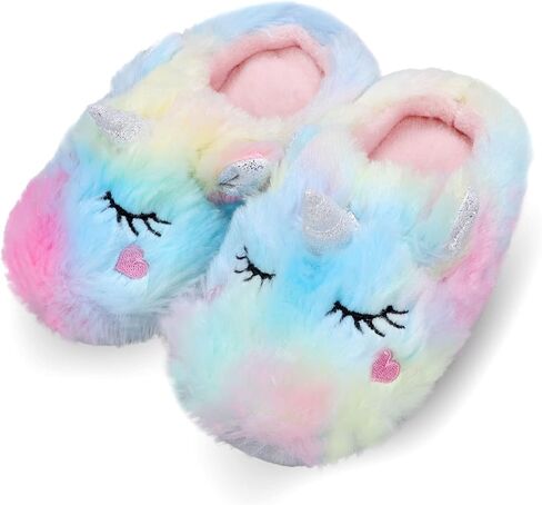 Girls Cute Animal Slippers for Toddler Kids Fuzzy Slip-on House Shoes Warm Fluffy Plush Indoor Home Slippers in Kuwait