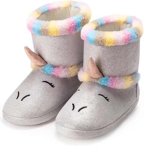 Girls Plush House Slippers Fluffy Sequin Slippers, Cute Faux Fur Slip-on Shoes Memory Foam House Slipper in Kuwait
