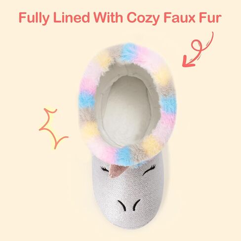 Girls Plush House Slippers Fluffy Sequin Slippers, Cute Faux Fur Slip-on Shoes Memory Foam House Slipper in Kuwait