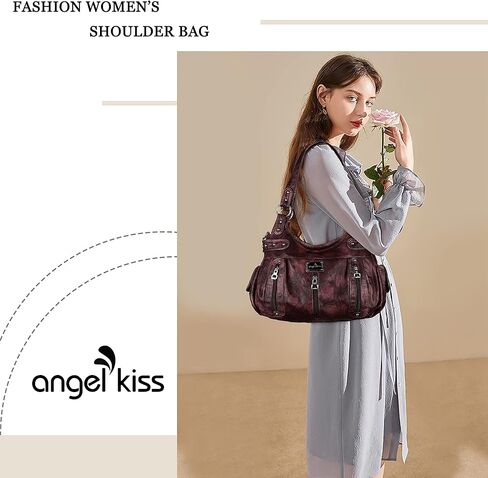 Angelkiss محافظ وحقائب يد كبيرة للنساء مغسولة من الجلد الصناعي حقيبة كروس هوبو حقيبة كتف حقيبة حمل in Kuwait