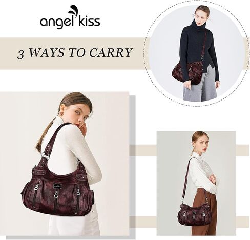 Angelkiss محافظ وحقائب يد كبيرة للنساء مغسولة من الجلد الصناعي حقيبة كروس هوبو حقيبة كتف حقيبة حمل in Kuwait
