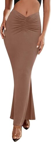 Umenlele Women's Casual High Waist Ruched Stretchy Bodycon Long Maxi Skirt in Saudi Arabia
