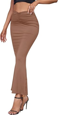 Umenlele Women's Casual High Waist Ruched Stretchy Bodycon Long Maxi Skirt in Saudi Arabia