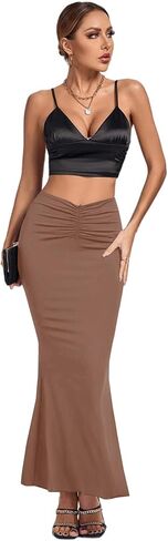 Umenlele Women's Casual High Waist Ruched Stretchy Bodycon Long Maxi Skirt in Saudi Arabia