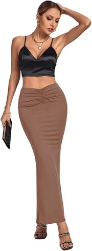Umenlele Women's Casual High Waist Ruched Stretchy Bodycon Long Maxi Skirt in Saudi Arabia