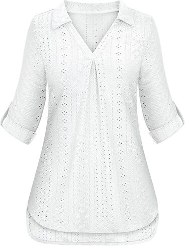 قميص نسائي بأكمام دوارة 3/4 من Viracy مزود بفتحة رقبة على شكل V مجوفة للعمل غير رسمي ملابس علوية فضفاضة تناسب الحاشية in Kuwait