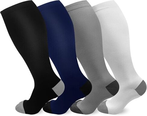 HLTPRO 4 أزواج من الجوارب الضاغطة للنساء والرجال - أفضل دعم للطب والدورة الدموية والممرضات والجري والسفر in Kuwait