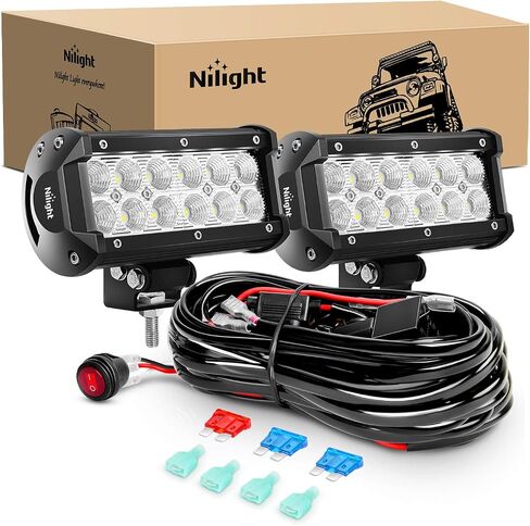Nilight 2PCS 6.5 Inch 36W Flood LED Light Bar Led Work Light Off Road Driving Light With Off Road Wiring Harness, 2 Years Warranty in Kuwait