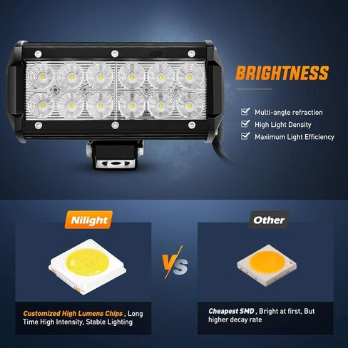 Nilight 2PCS 6.5 Inch 36W Flood LED Light Bar Led Work Light Off Road Driving Light With Off Road Wiring Harness, 2 Years Warranty in Kuwait