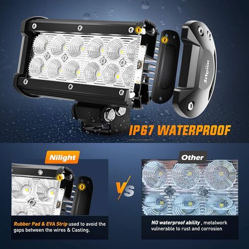 Nilight 2PCS 6.5 Inch 36W Flood LED Light Bar Led Work Light Off Road Driving Light With Off Road Wiring Harness, 2 Years Warranty in Kuwait