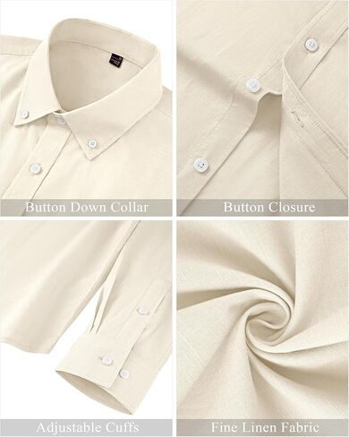 قميص رجالي من الكتان من J.VER كاجوال خفيف الوزن وأكمام طويلة وياقة بأزرار سفلية وقمصان للشاطئ للعمل في العطلات in Kuwait