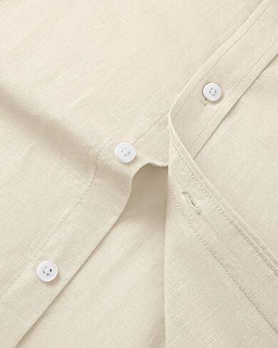 قميص رجالي من الكتان من J.VER كاجوال خفيف الوزن وأكمام طويلة وياقة بأزرار سفلية وقمصان للشاطئ للعمل في العطلات in Kuwait