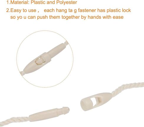 MECCANIXITY Polyester Rope Hang Tag String Snap Lock Pins Loop Price Tag Fastener,Plastic Tags Ties,190mm/7.48 Inch Length,1mm/0.04 Inch Dia,Pack of 200,Beige in Saudi Arabia