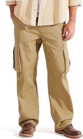 Libin Men's Loose-Fit Cargo Pants Retro Twill Casual Pants Wide Leg Cotton Jeans Work Pants with Pockets in Saudi Arabia