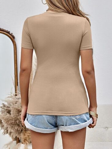 Women Sexy Deep V Neck Short Sleeve T-Shirts Casual Slim Summer Solid Slim Tops Tee Blouse Tunics in Kuwait