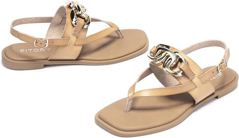 صندل نسائي مسطح بحزام قابل للتعديل من FITORY مع شرائح عصرية غير رسمية وشباشب مقسمة على شكل أصابع القدم للسيدات مقاس الصيف 6-11 in Kuwait