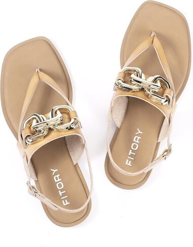 صندل نسائي مسطح بحزام قابل للتعديل من FITORY مع شرائح عصرية غير رسمية وشباشب مقسمة على شكل أصابع القدم للسيدات مقاس الصيف 6-11 in Kuwait