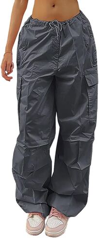 Xineicy Parachute Pants for Women Drawstring Baggy Cargo Pants Y2K Trouser Low Rised Jogger Sweatpants Loose Hip Hop in Kuwait
